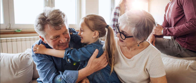 A family playing together in the living room