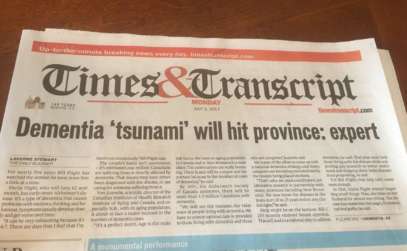 a newspaper article saying dementia tsunami will hit province