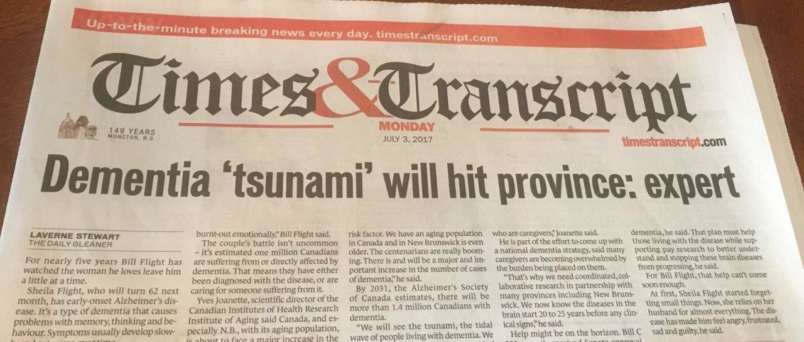 a newspaper article saying dementia tsunami will hit province