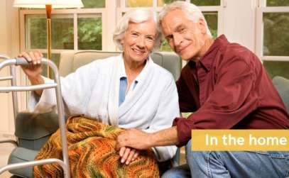 senior couple on sofa at home.